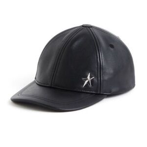 Mugler Dark Leather Hat with Metallic Star